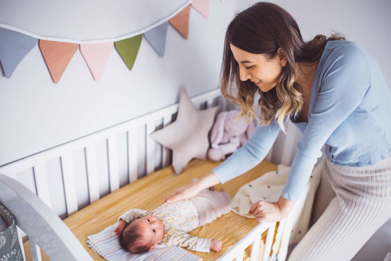 Baby wearing a properly fitted sleep sack