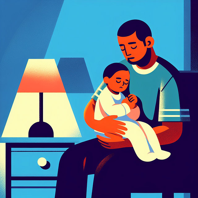 patient parent comforting a baby at night