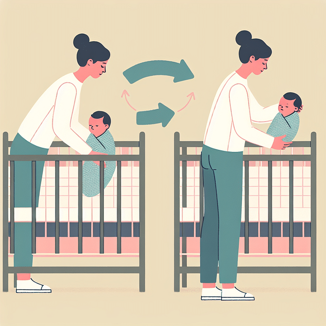 an infant being placed on their back in a crib