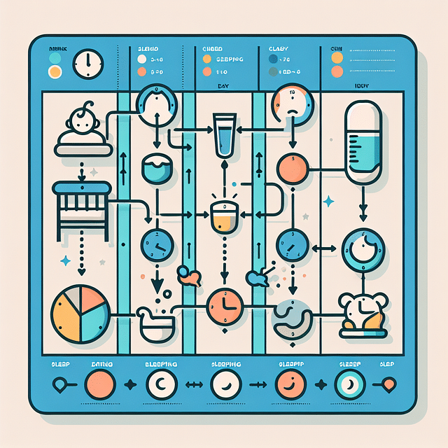 chart of a baby feeding schedule with sleep times highlighted