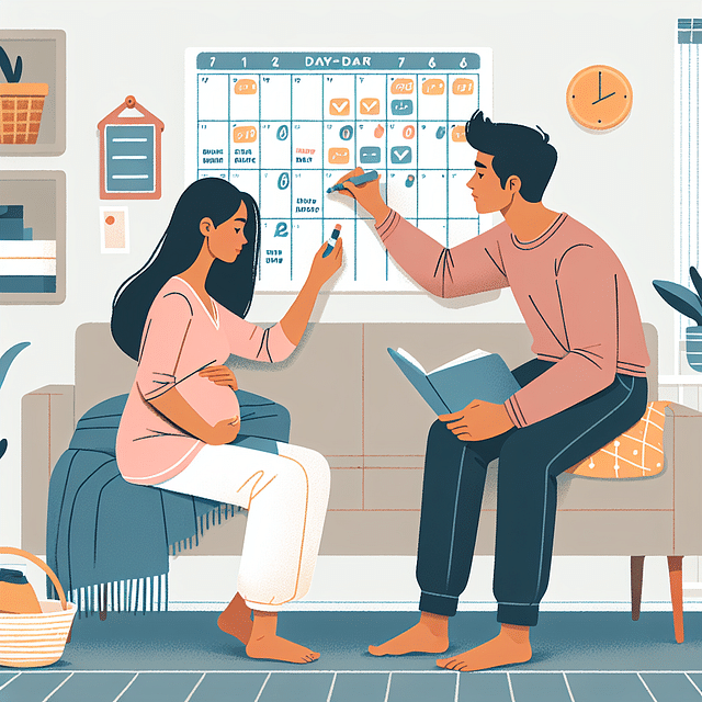 parent adjusting a baby feeding and sleep schedule calendar