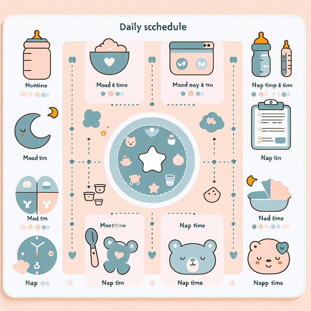 a daily schedule showing meal and nap times for a baby