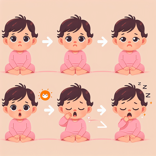 illustration of a baby showing signs of sleepiness and alertness