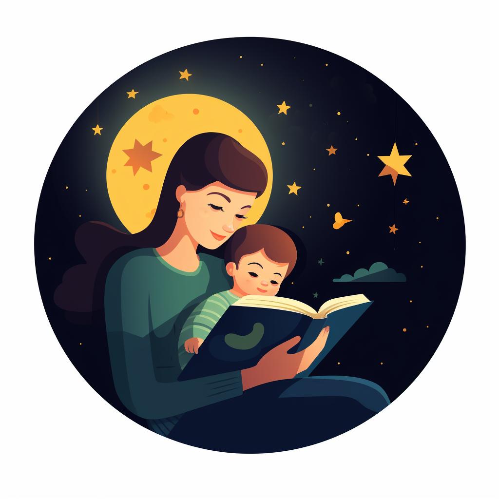 A parent reading a bedtime story to a sleepy baby