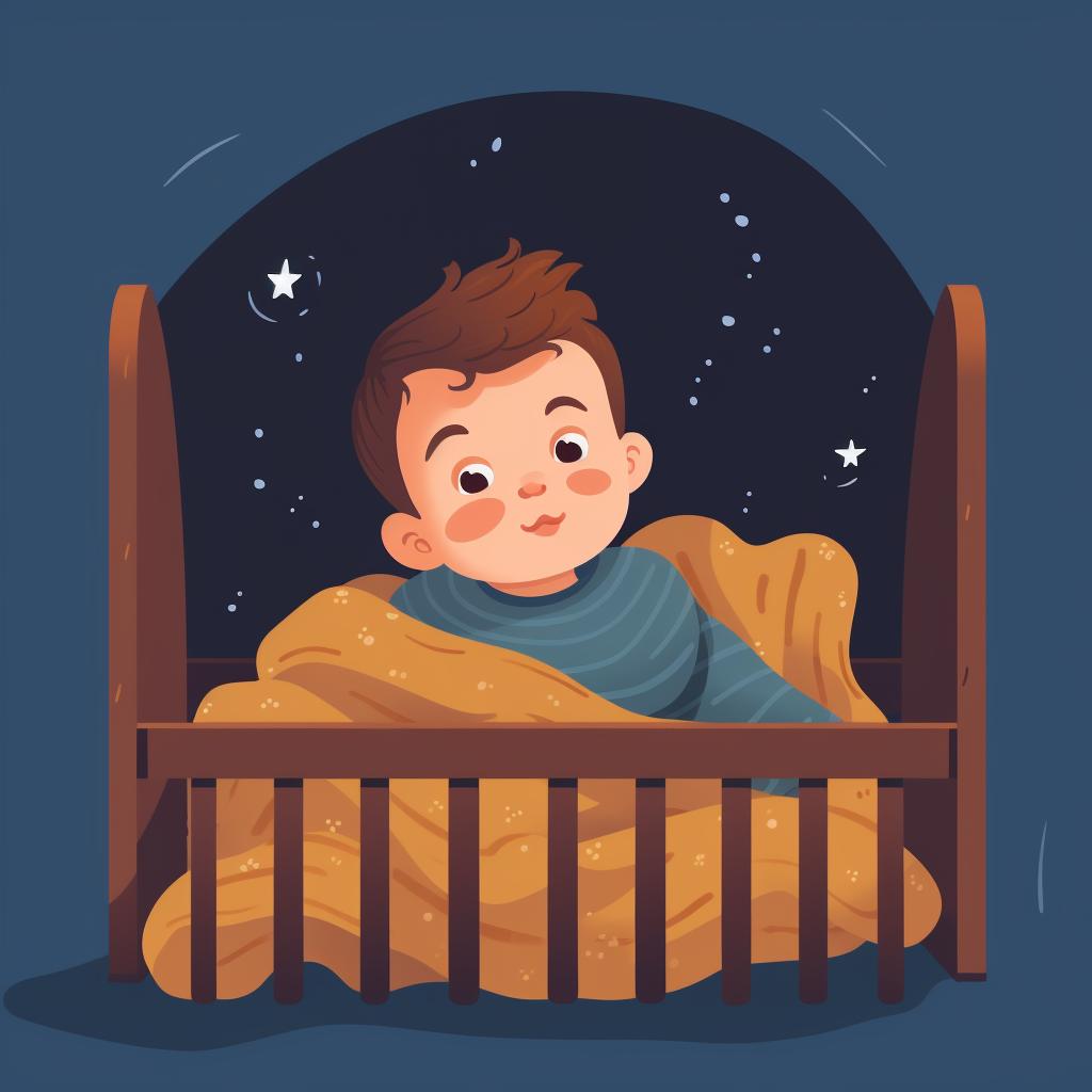 Toddler in a crib with both a sleep sack and a blanket